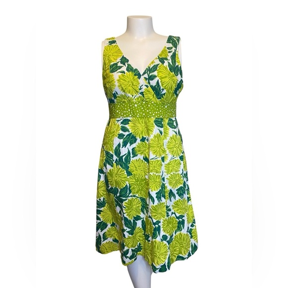 Boden Green & White Floral Sleeveless Midi dress women’s Size 10 - Picture 2 of 16